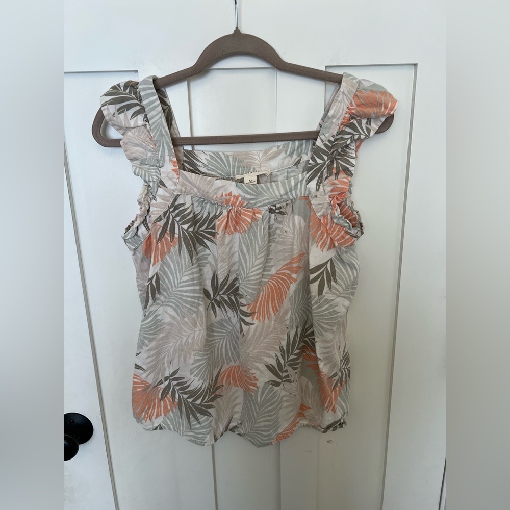 Eco Threads Linen Viscose Blend Summer Tops Flutter Sleeve Tropical Print Size M